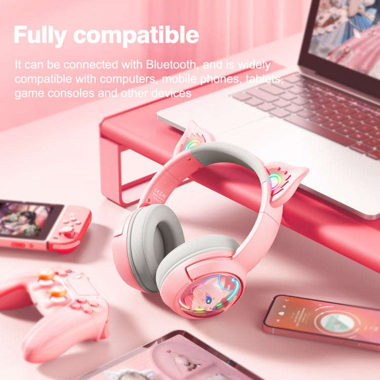 B5 Cat Ear Design USB-C / Type-C RGB Wireless Bluetooth HiFi Headset (Pink)