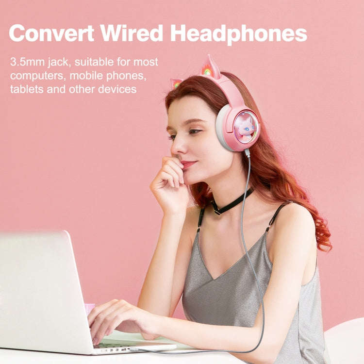 B5 Cat Ear Design USB-C / Type-C RGB Wireless Bluetooth HiFi Headset (Pink)