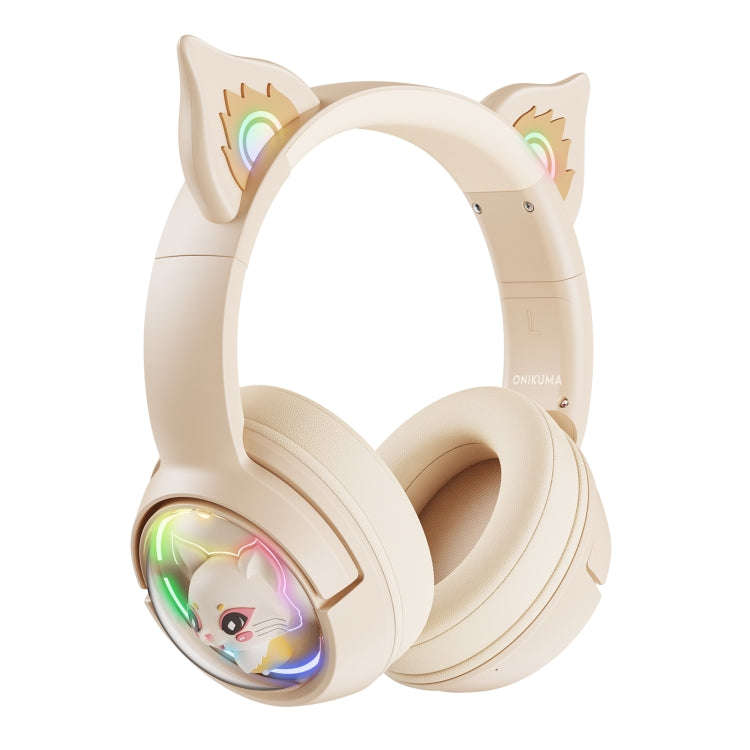 B5 Cat Ear Design USB-C / Type-C RGB Wireless Bluetooth HiFi Headset (Beige)