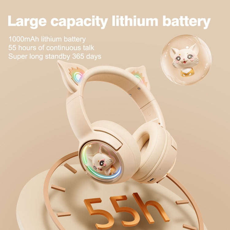 B5 Cat Ear Design USB-C / Type-C RGB Wireless Bluetooth HiFi Headset (Beige)