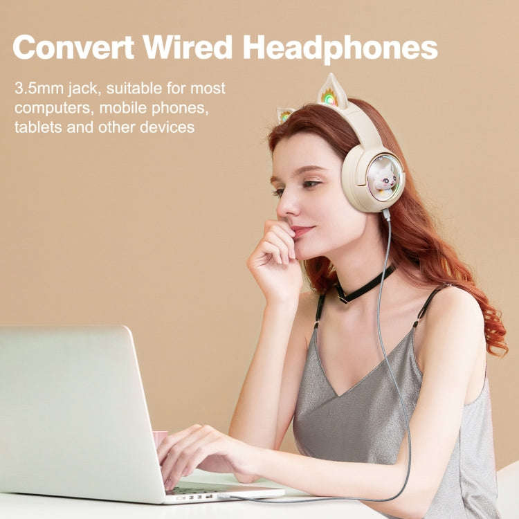 B5 Cat Ear Design USB-C / Type-C RGB Wireless Bluetooth HiFi Headset (Beige)