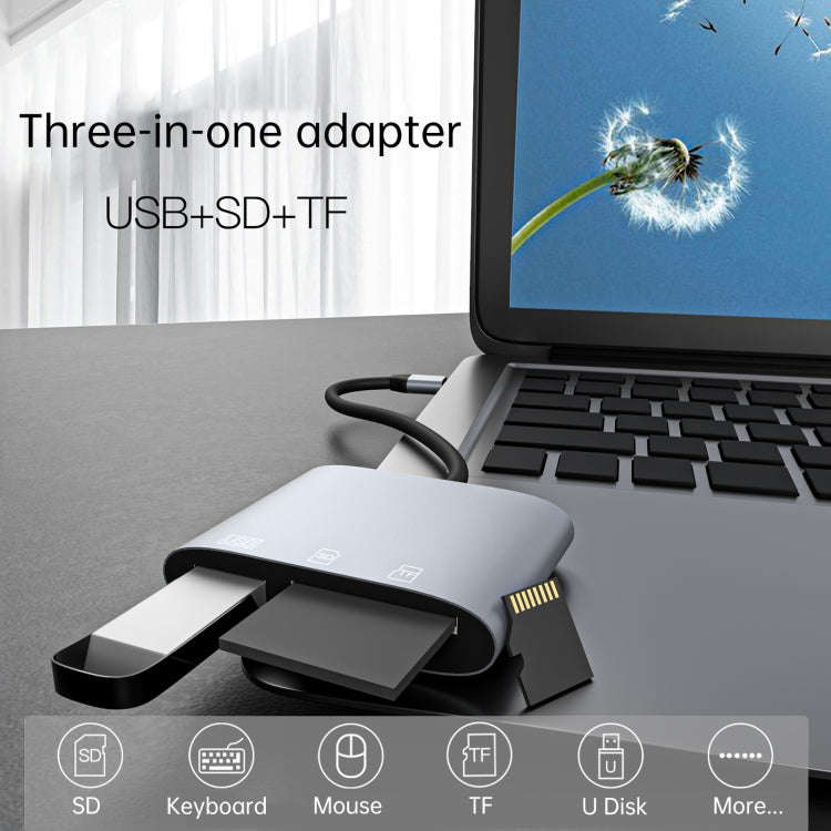 NK-3041 3 in 1 USB-C / Type-C Male to USB Female + SD / TF Card Slots OTG Adapter SD / TF Card Re...