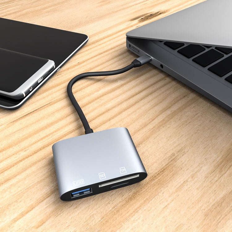 NK-3041 3 in 1 USB-C / Type-C Male to USB Female + SD / TF Card Slots OTG Adapter SD / TF Card Re...