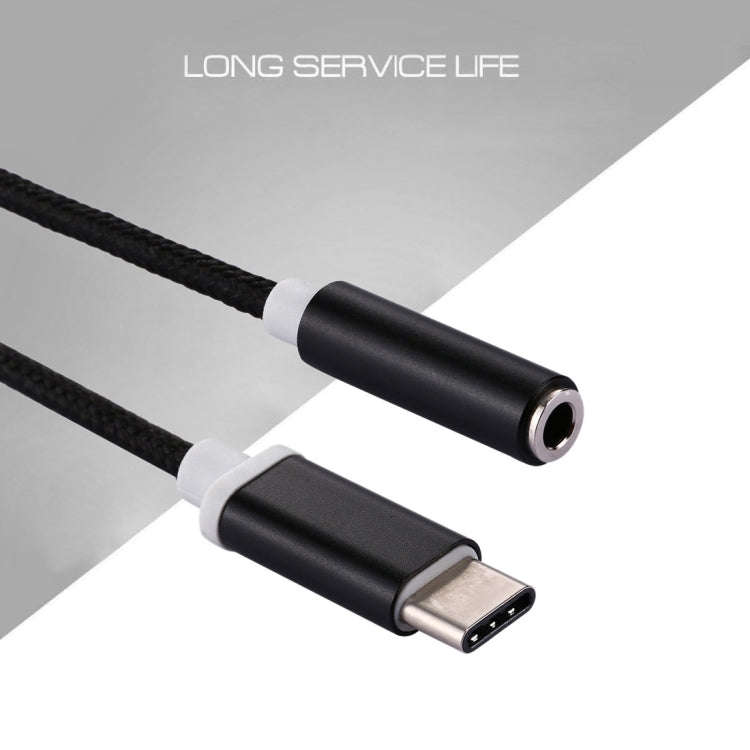 USB-C / Type-C Male to 3.5mm Female Weave Texture Audio Adapter, Length: about 10cm(Black)