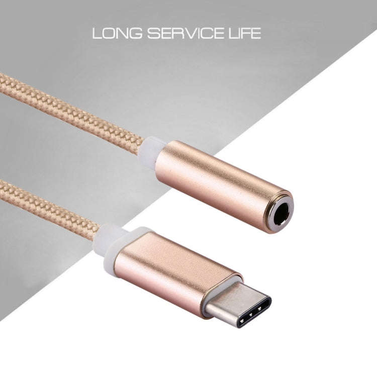 USB-C / Type-C Male to 3.5mm Female Weave Texture Audio Adapter, Length: about 10cm(Gold)