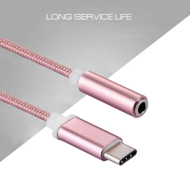 USB-C / Type-C Male to 3.5mm Female Weave Texture Audio Adapter, Length: about 10cm(Rose Gold)