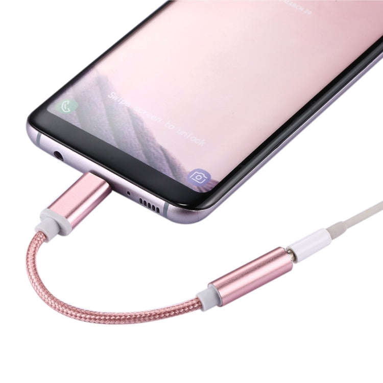 USB-C / Type-C Male to 3.5mm Female Weave Texture Audio Adapter, Length: about 10cm(Rose Gold)