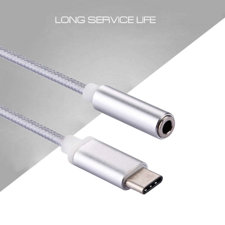 USB-C / Type-C Male to 3.5mm Female Weave Texture Audio Adapter, Length: about 10cm(Silver)