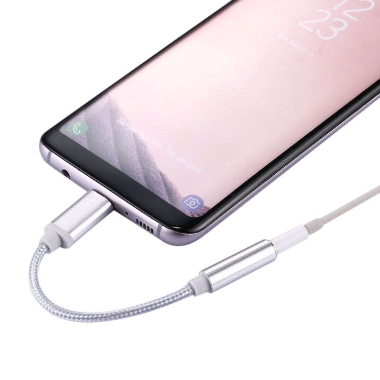 USB-C / Type-C Male to 3.5mm Female Weave Texture Audio Adapter, Length: about 10cm(Silver)