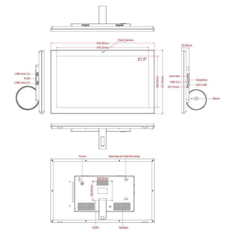 21.5 inch LCD Display Digital Photo Frame, RK3568 Quad Core, Android 11, 2GB+16GB, Support WiFi &...