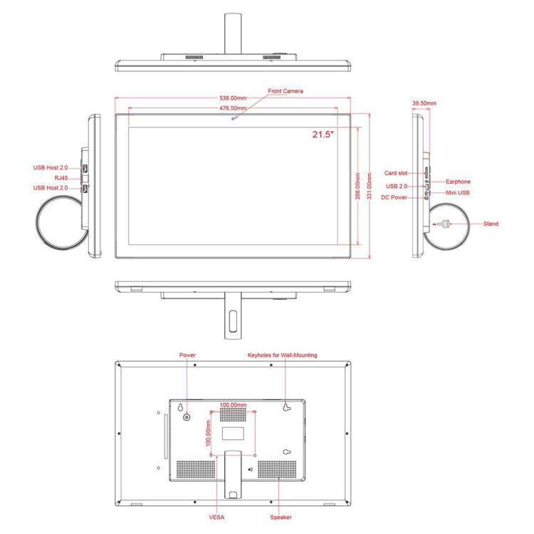 HSD2151 21.5 inch LCD Display Digital Photo Frame, RK3576S Octa Core, Android 14, 4GB+32GB