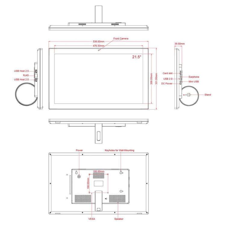 21.5 inch LCD Display Digital Photo Frame, 4GB+32GB, RK3399 up to 2.0GHz, Android 10, Support WiF...