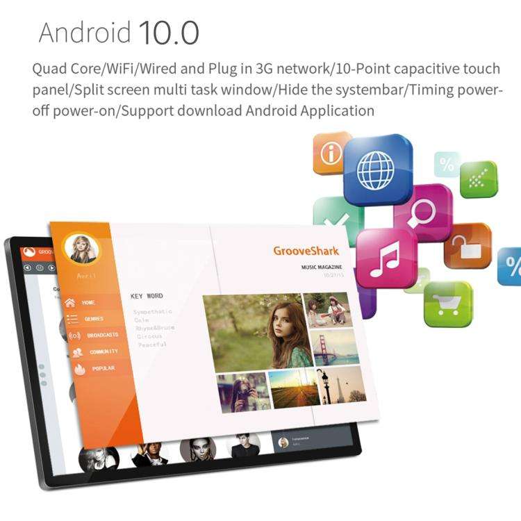21.5 inch LCD Display Digital Photo Frame, 4GB+32GB, RK3399 up to 2.0GHz, Android 10, Support WiF...