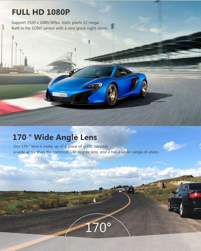 A305 Car DVR Camera 2.45 inch IPS Screen Full HD 1080P 170 Degree Wide Angle Viewing, Support Mot...