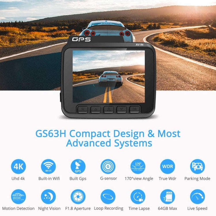 GS63H Car DVR Camera 2.4 inch LCD Screen HD 2880 x 2160P 150 Degree Wide Angle Viewing, Support M...