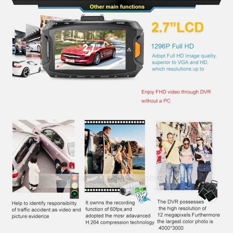 GS90C Car DVR Camera 2.7 inch LCD Screen HD 2304 x 1296P 170 Degree Wide Angle Viewing, Support M...