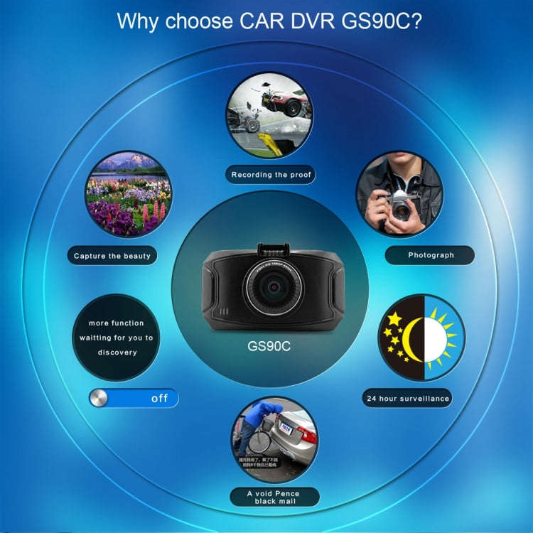 GS90C Car DVR Camera 2.7 inch LCD Screen HD 2304 x 1296P 170 Degree Wide Angle Viewing, Support M...