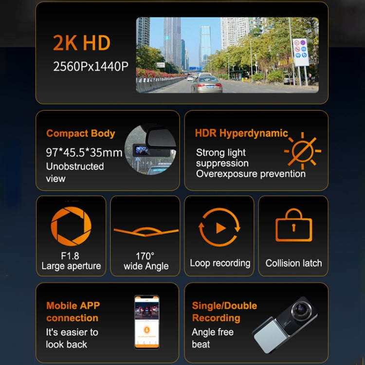 U06 2K Ultra HD Night Vision WiFi Car Driving Recorder Support Mobile APP