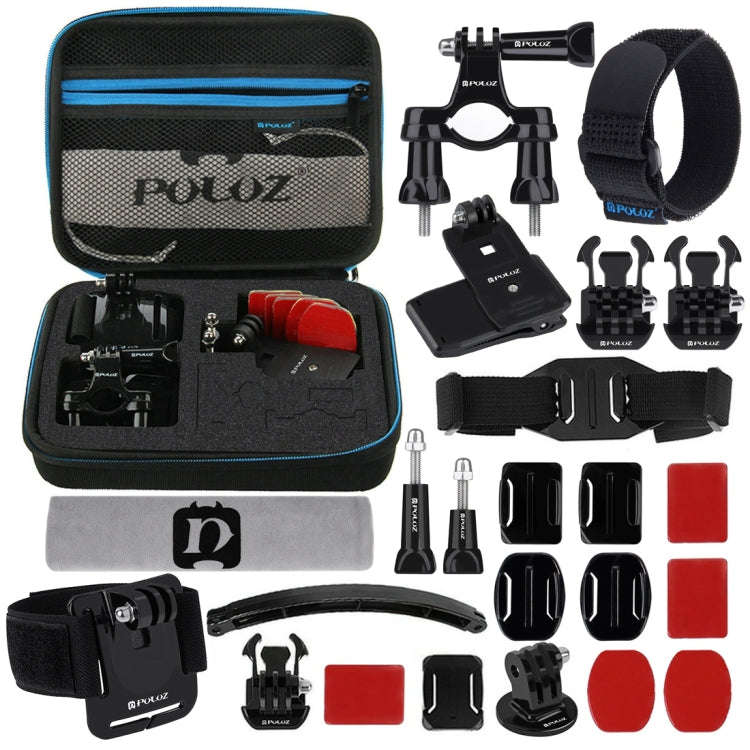 PULUZ 24 in 1 Bike Mount Accessories Combo Kits with EVA Case (Wrist Strap + Helmet Strap + Exten...