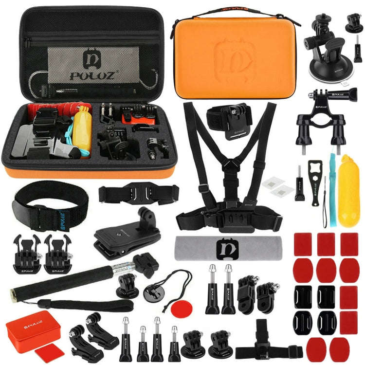 PULUZ 53 in 1 Accessories Total Ultimate Combo Kits with Orange EVA Case (Chest Strap + Suction C...