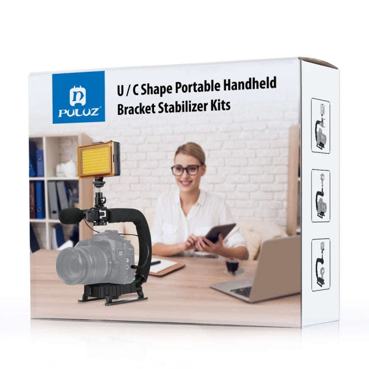 PULUZ U/C Shape Portable Handheld DV Bracket Stabilizer + Video Shotgun Microphone Kit with Cold ...