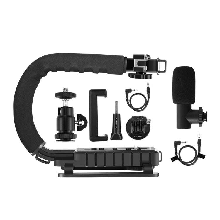PULUZ U/C Shape Portable Handheld DV Bracket Stabilizer + Video Shotgun Microphone Kit with Cold ...