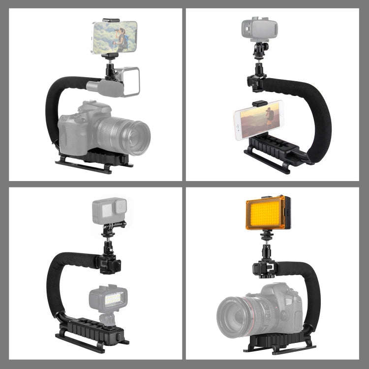 PULUZ U/C Shape Portable Handheld DV Bracket Stabilizer + LED Studio Light Kit with Cold Shoe Tri...