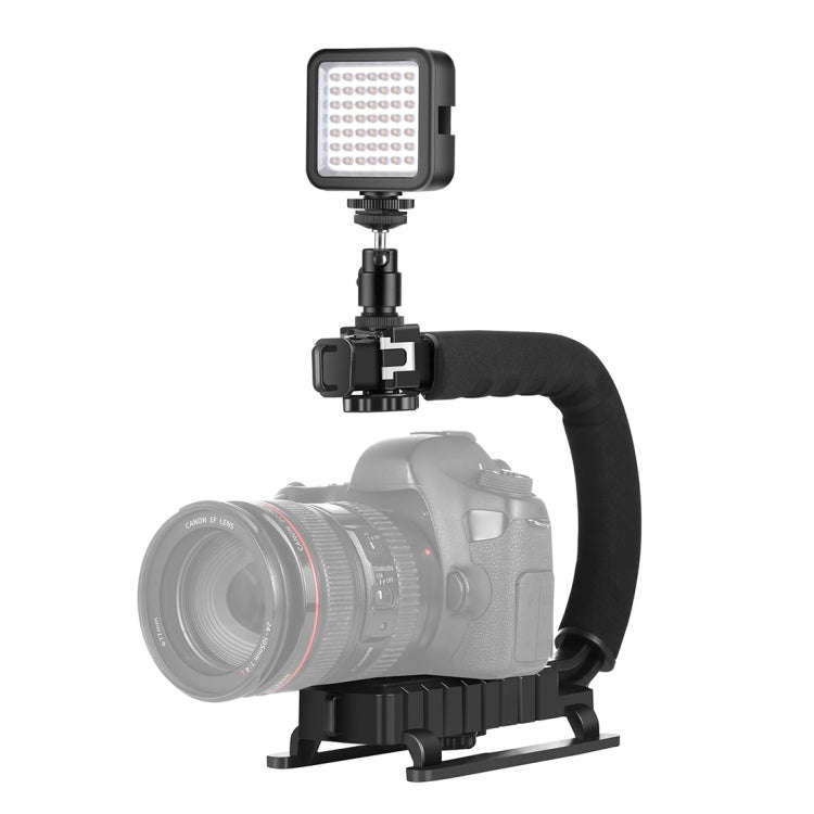 PULUZ U/C Shape Portable Handheld DV Bracket Stabilizer + LED Fill Light Kit with Cold Shoe Tripo...