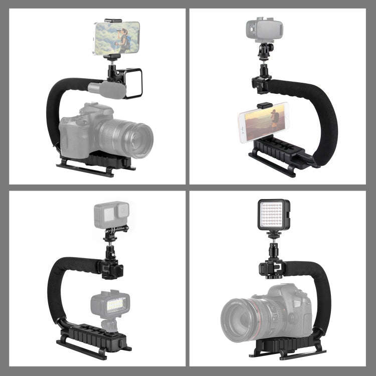 PULUZ U/C Shape Portable Handheld DV Bracket Stabilizer + LED Fill Light Kit with Cold Shoe Tripo...