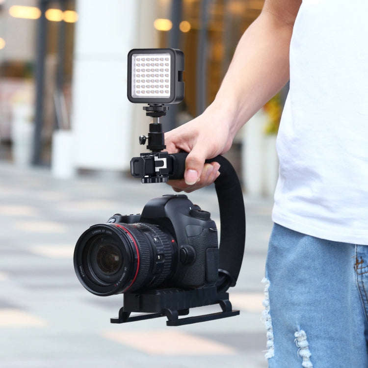 PULUZ U/C Shape Portable Handheld DV Bracket Stabilizer + LED Fill Light Kit with Cold Shoe Tripo...