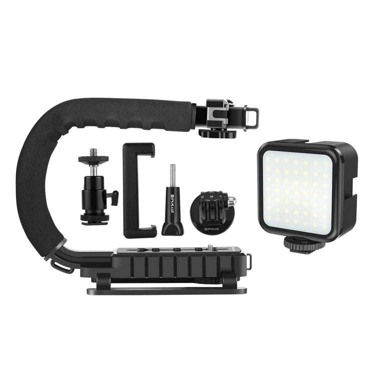 PULUZ U/C Shape Portable Handheld DV Bracket Stabilizer + LED Fill Light Kit with Cold Shoe Tripo...