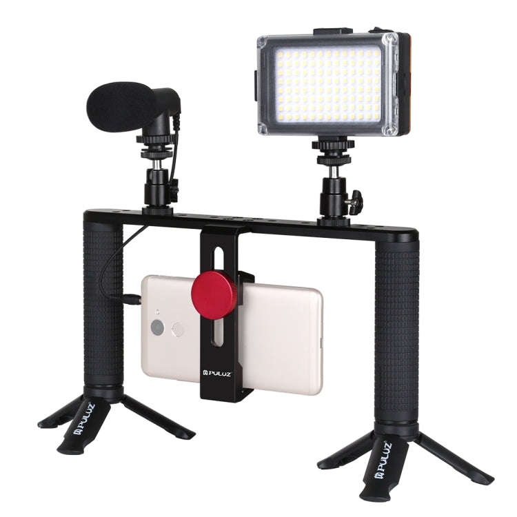 PULUZ 4 in 1 Vlogging Live Broadcast LED Selfie Light Smartphone Video Rig Handle Stabilizer Alum...