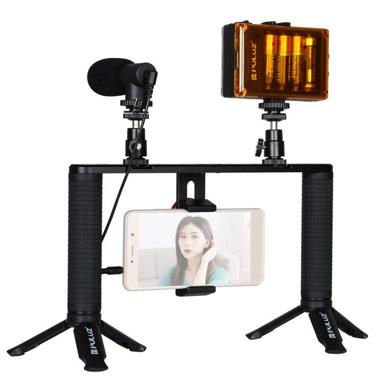 PULUZ 4 in 1 Vlogging Live Broadcast LED Selfie Light Smartphone Video Rig Handle Stabilizer Alum...