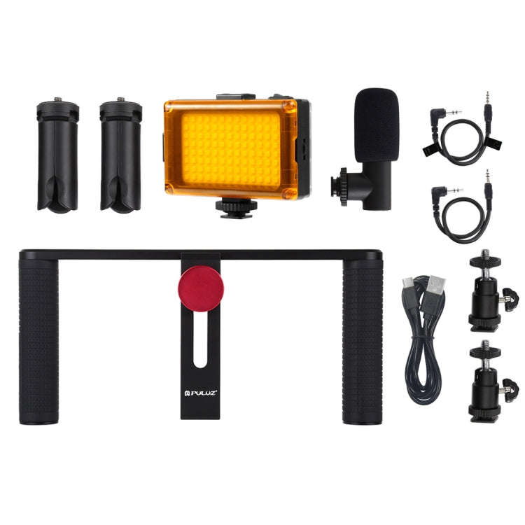 PULUZ 4 in 1 Vlogging Live Broadcast LED Selfie Light Smartphone Video Rig Handle Stabilizer Alum...