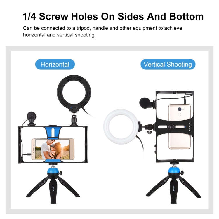 PULUZ 4 in 1 Vlogging Live Broadcast Smartphone Video Rig + 4.7 inch 12cm Ring LED Selfie Light K...