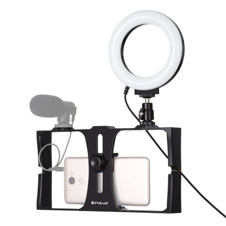 PULUZ 2 in 1 Vlogging Live Broadcast Smartphone Video Rig + 4.7 inch 12cm Ring LED Selfie Light K...