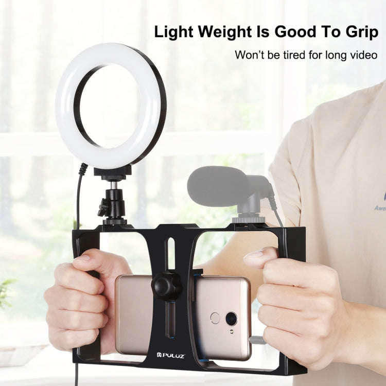 PULUZ 2 in 1 Vlogging Live Broadcast Smartphone Video Rig + 4.7 inch 12cm Ring LED Selfie Light K...