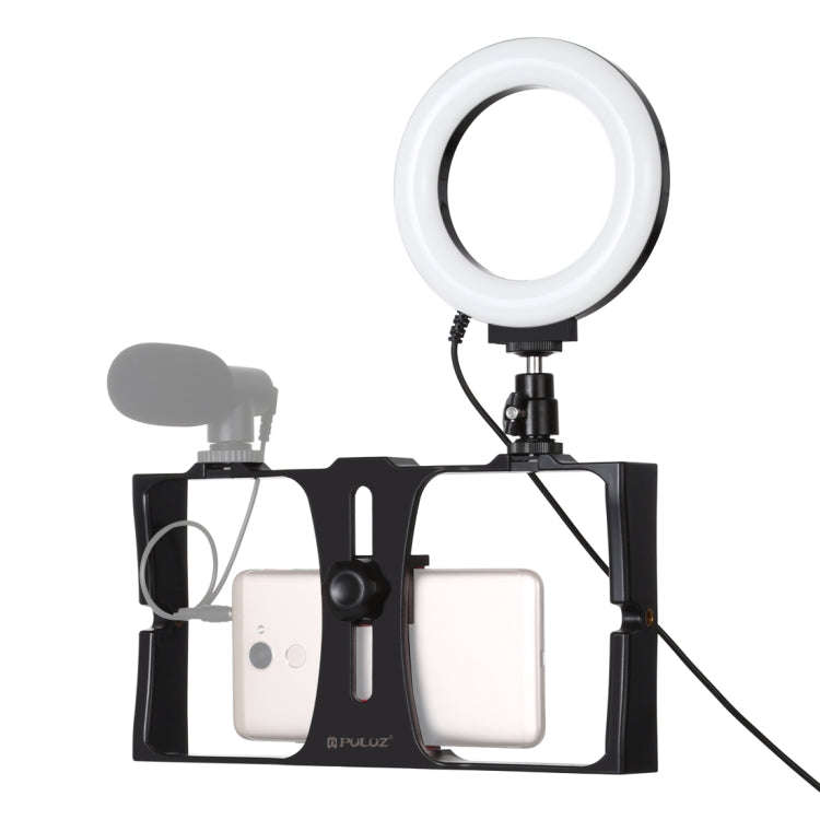 PULUZ 2 in 1 Vlogging Live Broadcast Smartphone Video Rig + 4.7 inch 12cm Ring LED Selfie Light K...