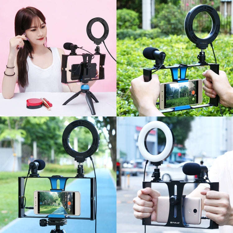 PULUZ 3 in 1 Vlogging Live Broadcast Smartphone Video Rig + Microphone +  4.7 inch 12cm Ring LED ...