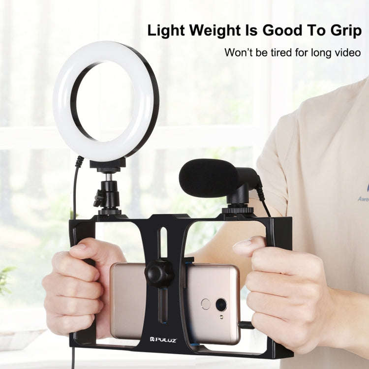 PULUZ 3 in 1 Vlogging Live Broadcast Smartphone Video Rig + Microphone +  4.7 inch 12cm Ring LED ...