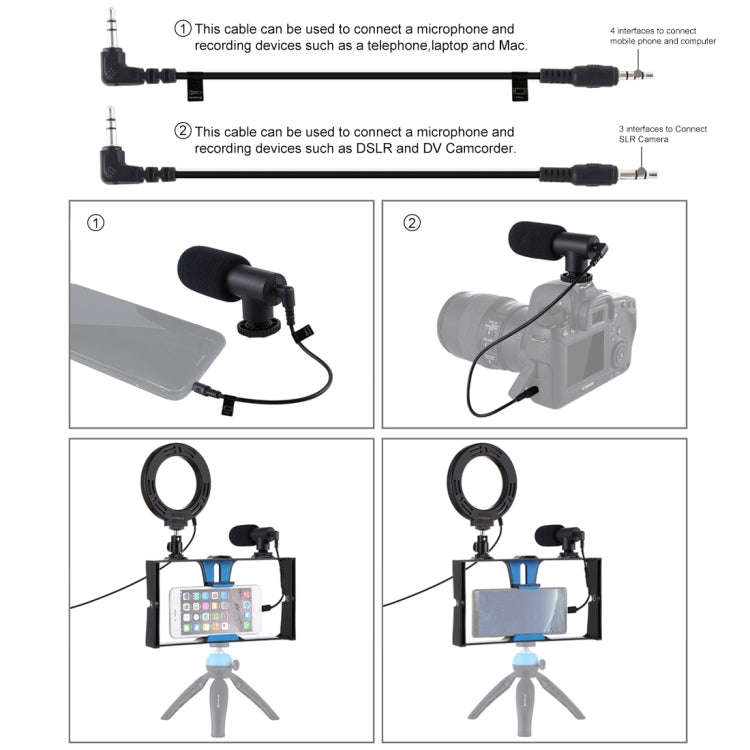 PULUZ 3 in 1 Vlogging Live Broadcast Smartphone Video Rig + Microphone +  4.7 inch 12cm Ring LED ...