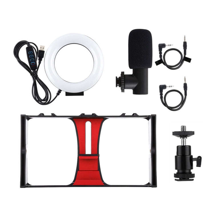 PULUZ 3 in 1 Vlogging Live Broadcast Smartphone Video Rig + Microphone +  4.7 inch 12cm Ring LED ...