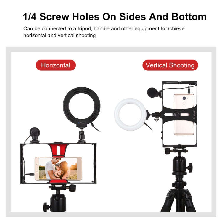 PULUZ 3 in 1 Vlogging Live Broadcast Smartphone Video Rig + Microphone +  4.7 inch 12cm Ring LED ...