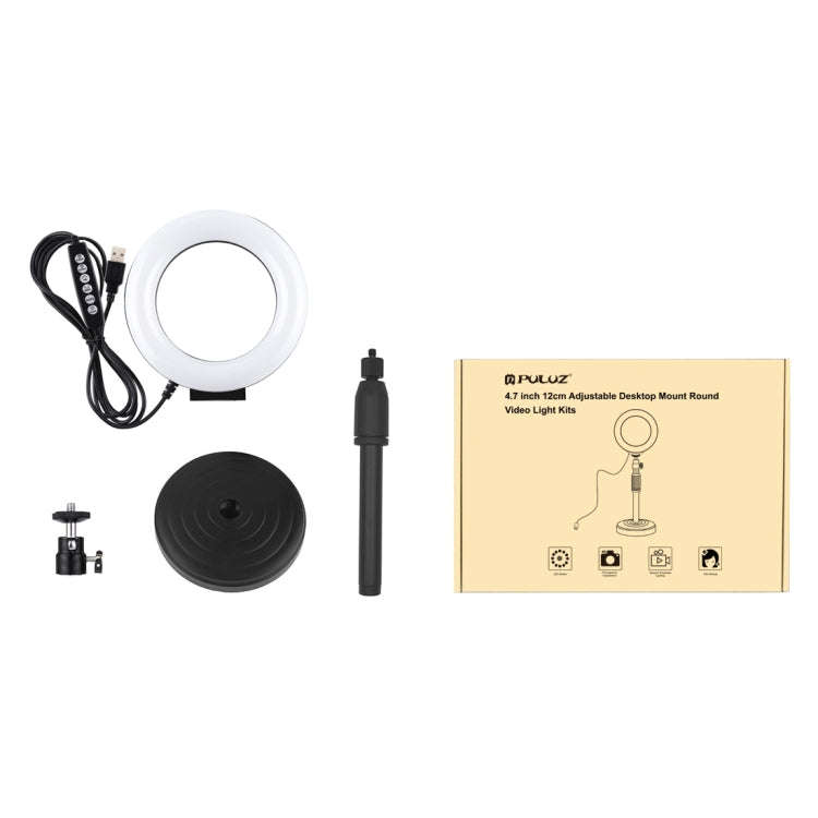 PULUZ 4.7 inch 12cm Curved Surface Ring Light + Round Base Desktop Mount USB 10 Modes 8 Colors RG...