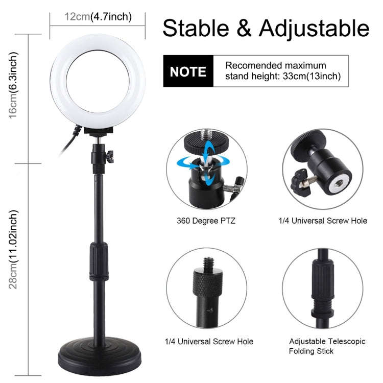 PULUZ 4.7 inch 12cm Curved Surface Ring Light + Round Base Desktop Mount USB 10 Modes 8 Colors RG...