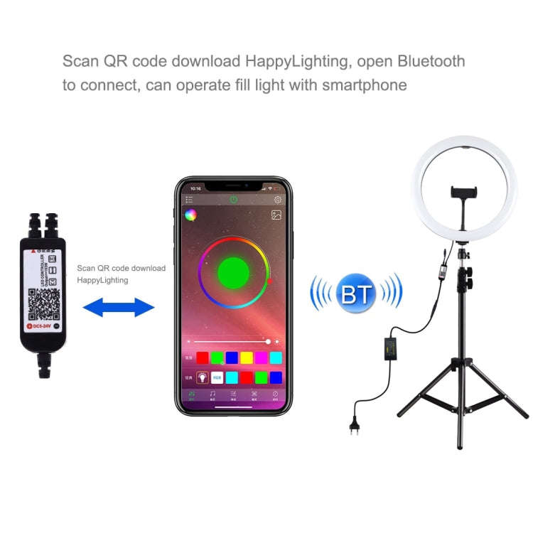 PULUZ 11.8 inch 30cm RGB Light 1.1m Tripod Mount Dimmable LED Ring Vlogging Selfie Photography Vi...