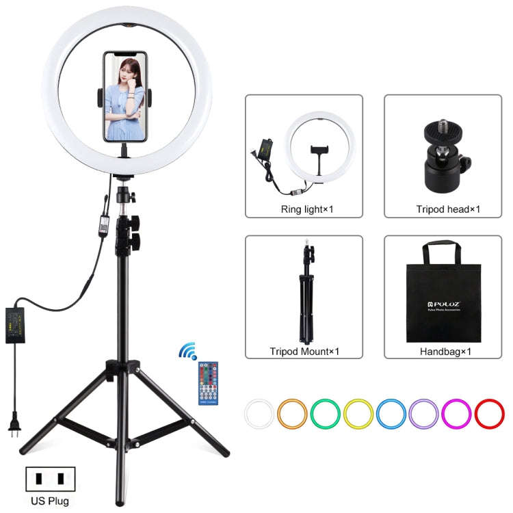 PULUZ 11.8 inch 30cm RGB Light 1.1m Tripod Mount Dimmable LED Ring Vlogging Selfie Photography Vi...