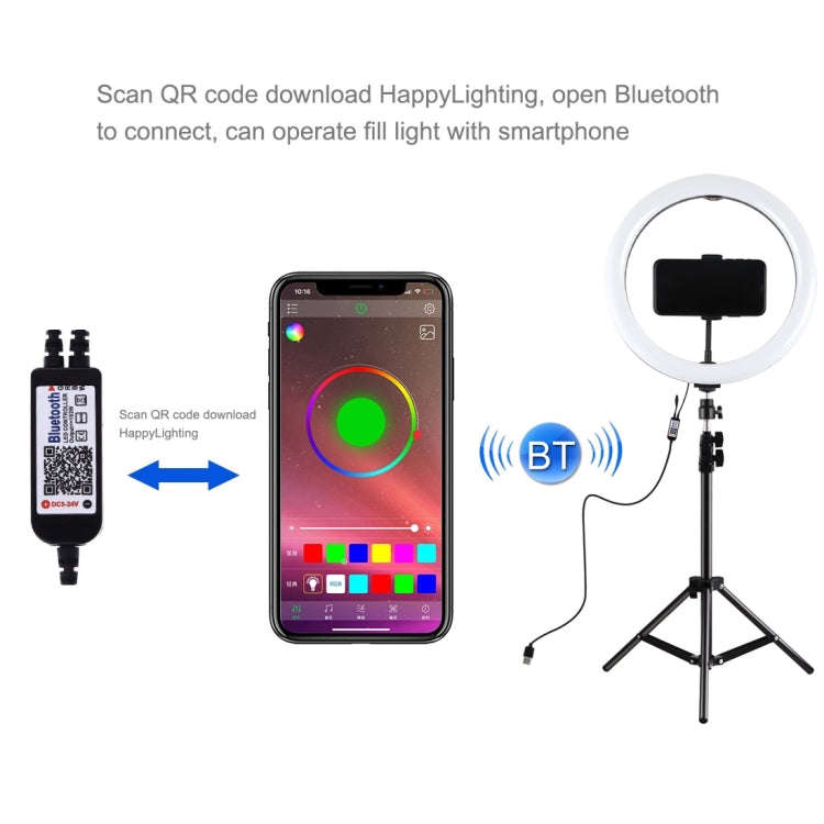 PULUZ 11.8 inch 30cm RGBW Light + 1.1m Tripod Mount Curved Surface Dimmable LED Dual Color Temper...