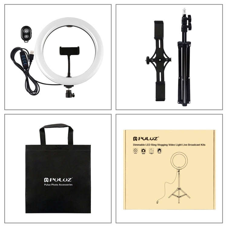 PULUZ 10.2 inch 26cm Light + 1.1m Tripod Mount + Dual Phone Brackets USB 3 Modes Dimmable Dual Co...