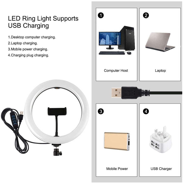 PULUZ 10.2 inch 26cm Light + 1.1m Tripod Mount + Dual Phone Brackets USB 3 Modes Dimmable Dual Co...